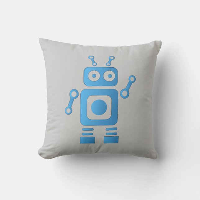 Blue Retro Robot Kudde (Framsida)