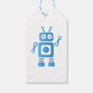 Blue Retro Robot Presentetikett