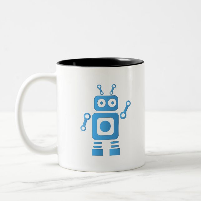 Blue Retro Robot Två-Tonad Mugg (Vänster)
