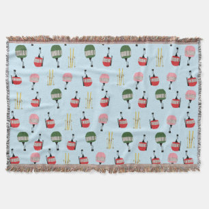 Blue Retro Ski Hiss Gondola Winter Skiing Filt