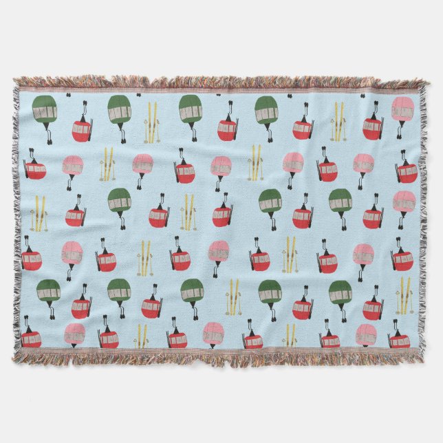 Blue Retro Ski Hiss Gondola Winter Skiing Filt (Framsidan)