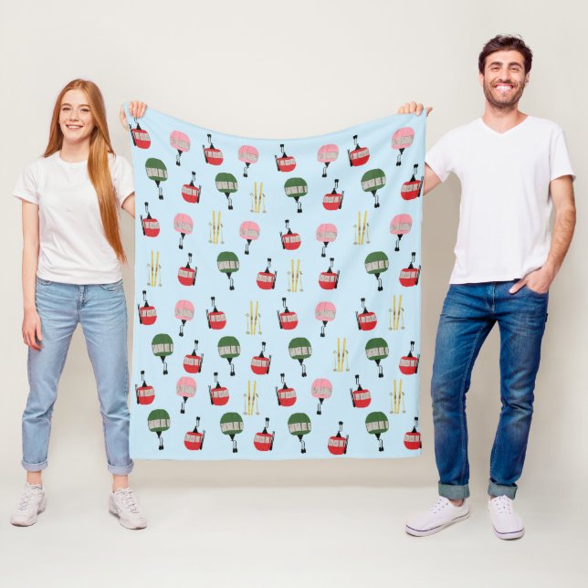 Blue Retro Ski Hiss Gondola Winter Skiing Fleecefilt (På plats)