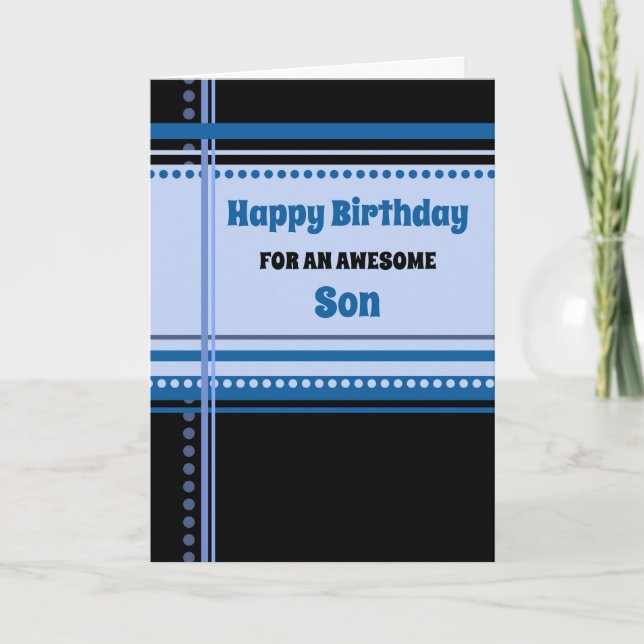 Blue Retro Son Birthday Kort (Framsida)