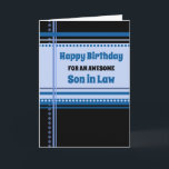 Blue Retro Son i Lag Birthday Kort<br><div class="desc">Födelsedagskort för son i lag med roligt blå och svart reflektor mönster och tankfull vers.</div>