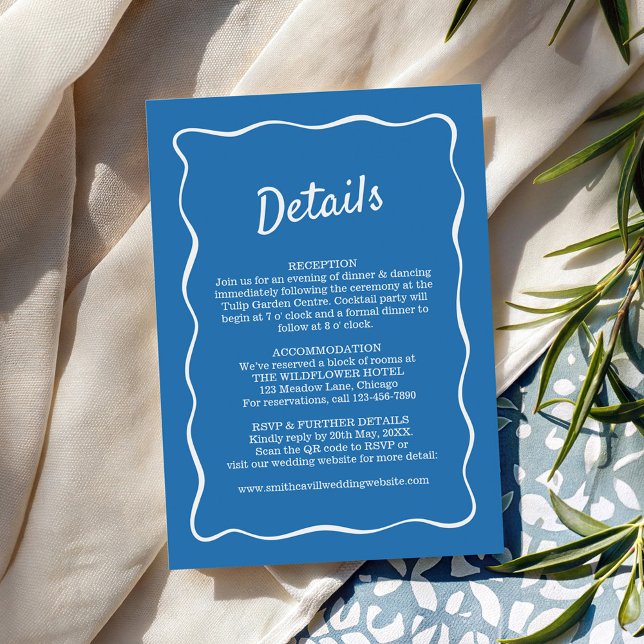 Blue Retro Stripes Wedding Details Card Tilläggskort (Skapare uppladdad)