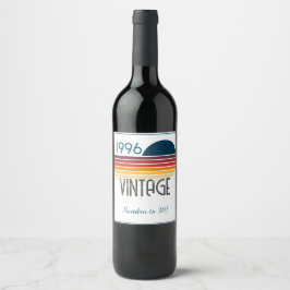 Blue Retro Sun 1996 Photo 30th Birthday Stripe  Vinflaska Etikett