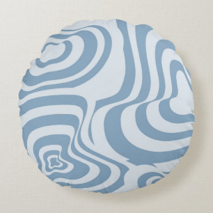 Blue Retro Swirl Groovy Y2K Mönster Rund Kudde