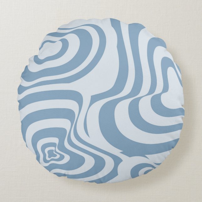 Blue Retro Swirl Groovy Y2K Mönster Rund Kudde (Framsidan)