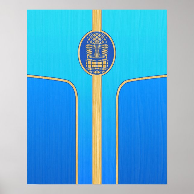 Blue Retro Tiki Surfboard Poster (Framsidan)