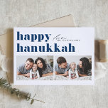 Blue Retro Typography Lycklig Hanukkah Two Photo Helgkort<br><div class="desc">Lycklig Hanukkah! Skicka ditt Hanukkah hälsning till familj och vänner med det här anpassadet-fotot Hanukkah-kort. Den har återformig fet typografi. Anpassa genom att lägga till information. Det här anpassningsbarna Hanukkah-kortet finns på andra färg och på andra kartonger. Matchande objekt är tillgängliga.</div>