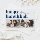 Blue Retro Typography Lycklig Hanukkah Two Photo Julkort<br><div class="desc">Lycklig Hanukkah! Skicka ditt Hanukkah hälsning till familj och vänner med det här anpassadet-fotot Hanukkah-kort. Den har återformig fet typografi. Anpassa genom att lägga till information. Det här anpassningsbarna Hanukkah-kortet finns på andra färg och på andra kartonger. Matchande objekt är tillgängliga.</div>