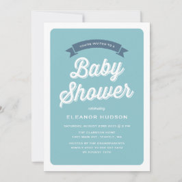 Blue Retro Typography Script Classic Baby Shower I Inbjudningar