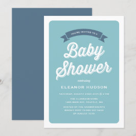 Blue Retro Typography Script Classic Baby Shower I Inbjudningar