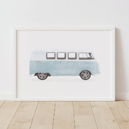 Blue Retro Van Nursery Decor Poster