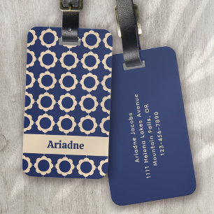 Blue Retro Vibe Flower Mönster Monogram Bagagebricka
