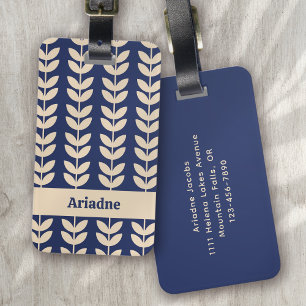 Blue Retro Vibe Löv Mönster Monogram Bagagebricka