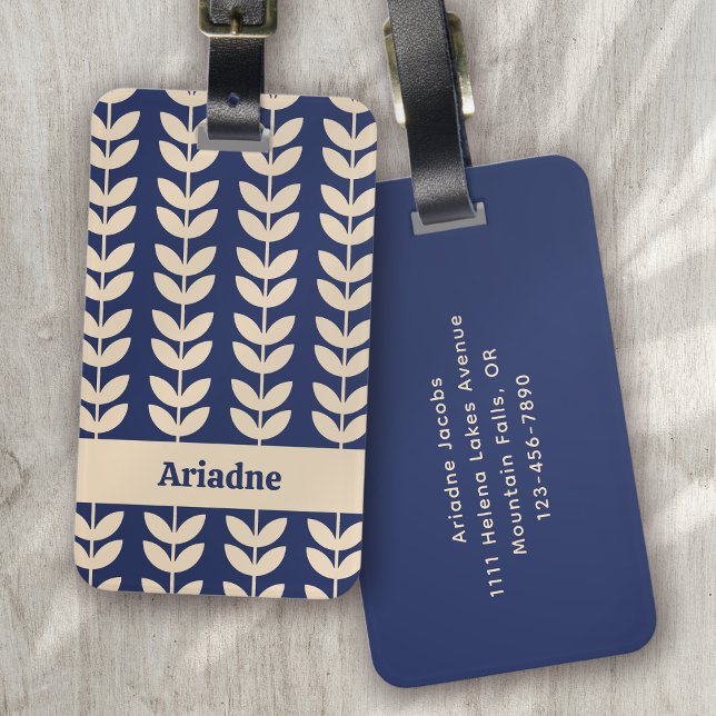 Blue Retro Vibe Löv Mönster Monogram Bagagebricka (Skapare uppladdad)