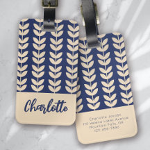 Blue Retro Vibe Löv Mönster Monogram