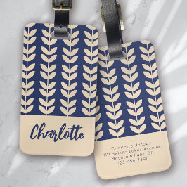 Blue Retro Vibe Löv Mönster Monogram Bagagebricka