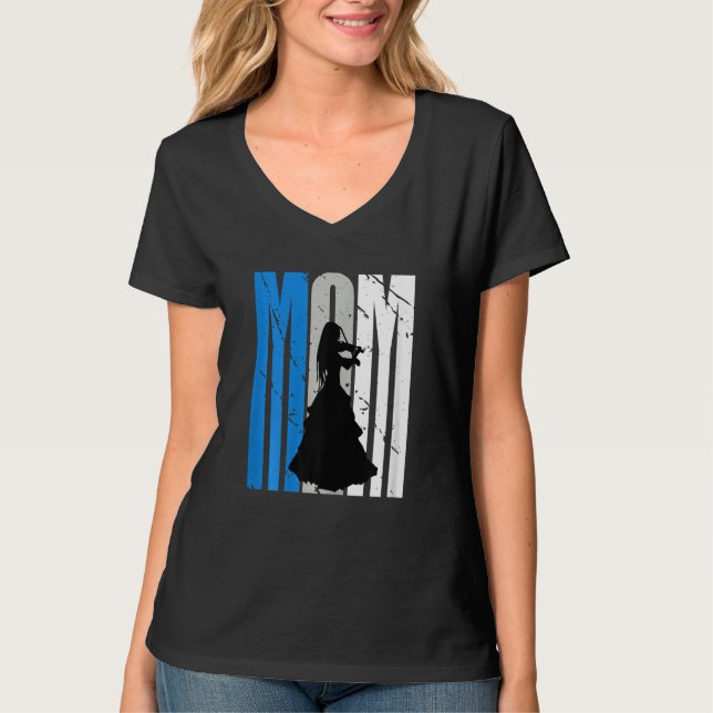 Blue Retro Violin Mom Violinist Moms Plays In Orch T Shirt (Framsida)