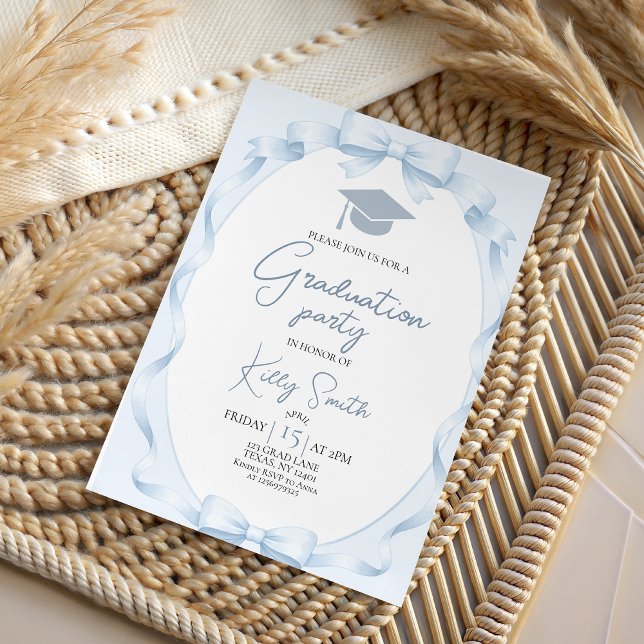Blue Ribbon Bow Graduation Invitation Inbjudningar (Skapare uppladdad)