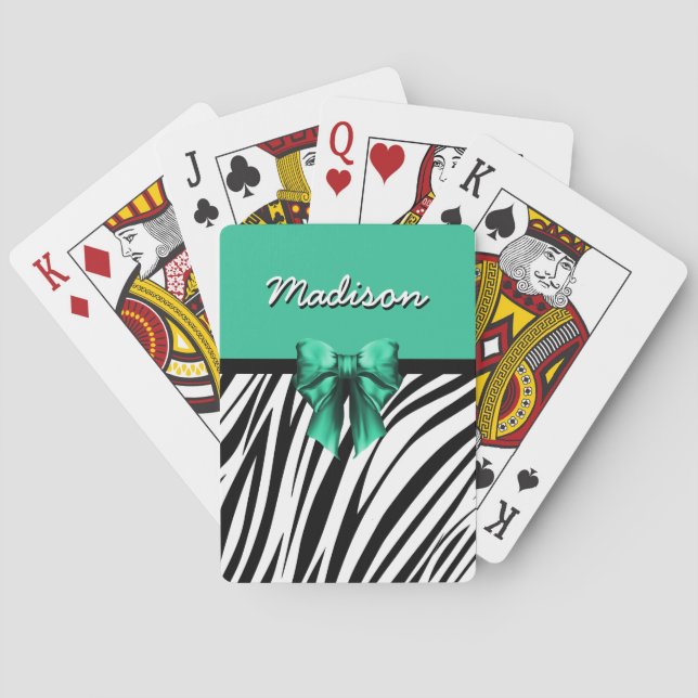 Blue Ribbon Bow Zebra tryck Spelkort (Baksidan)