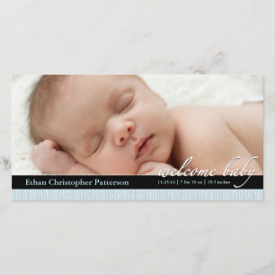 Blue Ribbon Boy Baby Birth Announement Photocard Meddelande