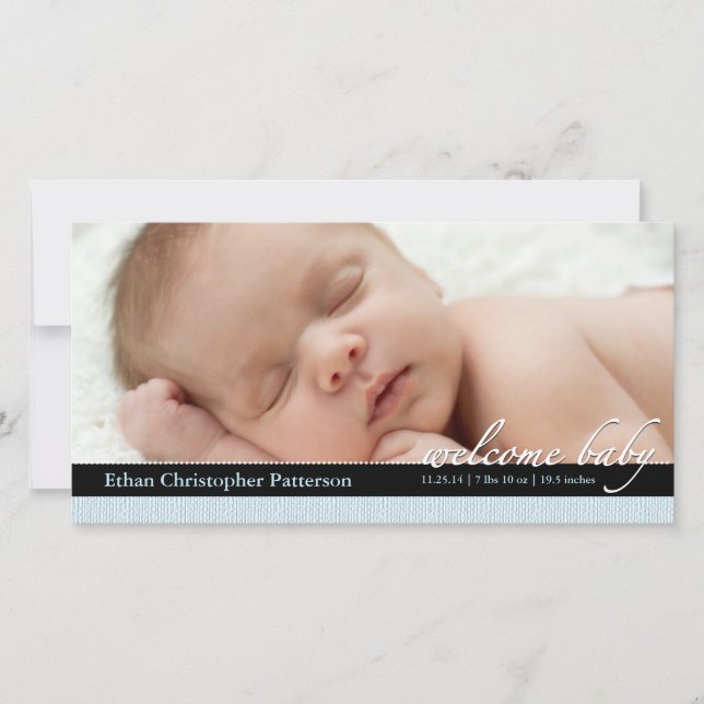 Blue Ribbon Boy Baby Birth Announement Photocard Meddelande (Framsida)