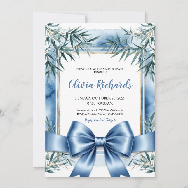 Blue Ribbon Chinoiserie Baby Shower-inbjudan Inbjudningar (Framsida)