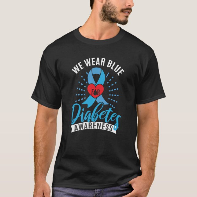 Blue Ribbon Diabetes Warrior Support Diabetes Awar T Shirt (Framsida)