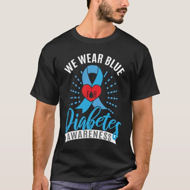 Blue Ribbon Diabetes Warrior Support Diabetes Awar T Shirt (Framsida)