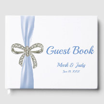 Blue Ribbon Diamond Bow Bröllop Guestbook
