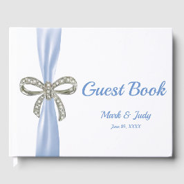 Blue Ribbon Diamond Bow Bröllop Guestbook Gästböcker