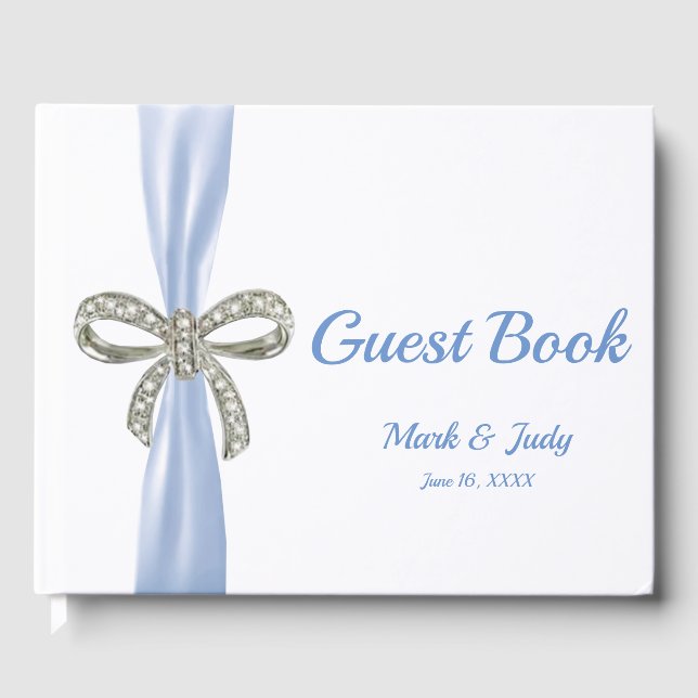 Blue Ribbon Diamond Bow Bröllop Guestbook Gästböcker (Framsida)