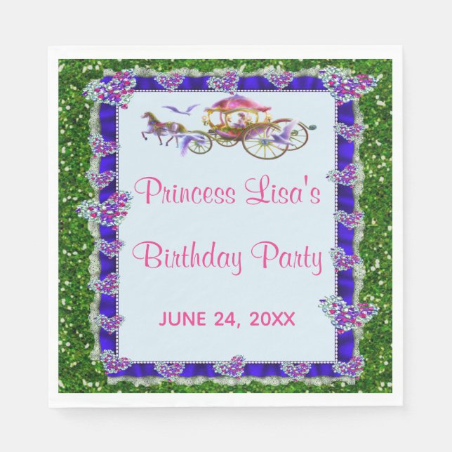 Blue Ribbon Grönt Glitter Royal Princess Birthday Pappersservett (Framsidan)