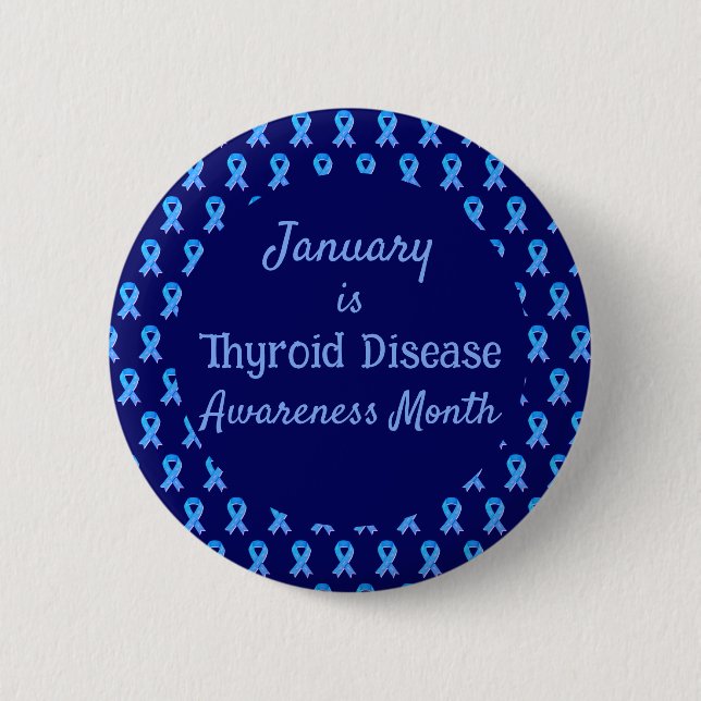 Blue Ribbon Paisley Thyroid Disease Button Knapp (Framsida)