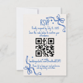 Blue Ribbon QR Wedding RSVP Card OSA Kort