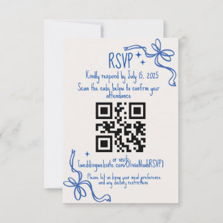 Blue Ribbon QR Wedding RSVP Card OSA Kort