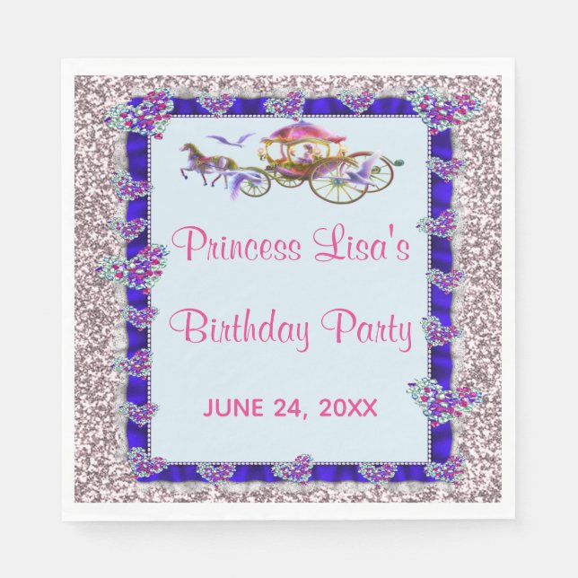 Blue Ribbon Rosa Glitter Royal Princess Birthday Pappersservett (Framsidan)