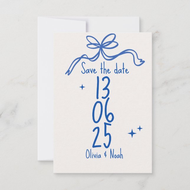 Blue Ribbon Save the Date Card OSA Kort (Framsida)
