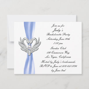 Blue Ribbon Silver Svanar Bachelorette Party Inbju Inbjudningar