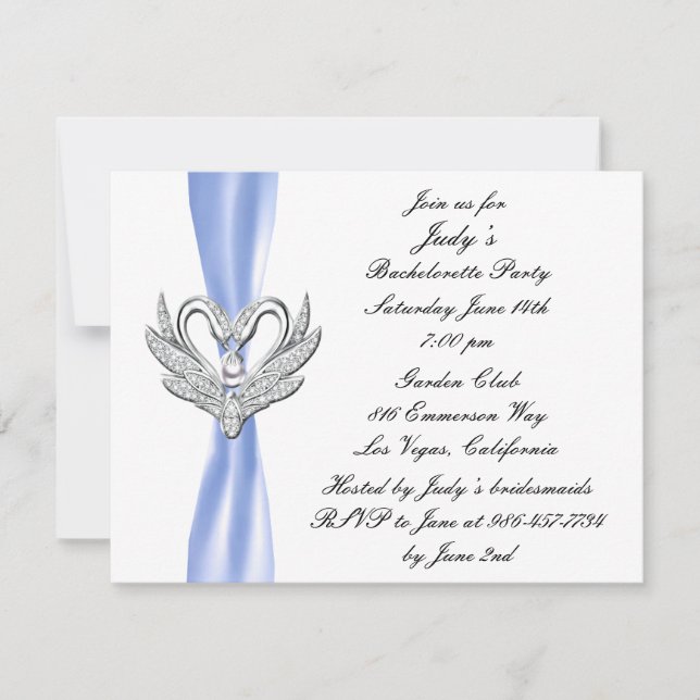 Blue Ribbon Silver Svanar Bachelorette Party Inbju Inbjudningar (Framsida)