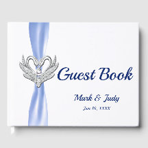 Blue Ribbon Silver Svanar Bröllop Guestbook