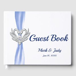 Blue Ribbon Silver Svanar Bröllop Guestbook Gästböcker