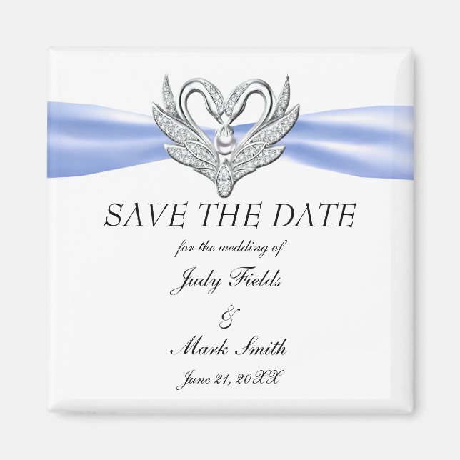 Blue Ribbon Silver Svanar Spara datum magneter (Framsidan)