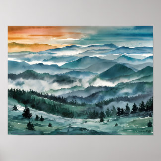 Blue Ridge Mountain Painting Blue Ridge Parkway W Poster