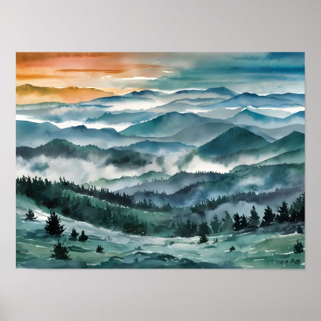 Blue Ridge Mountain Painting Blue Ridge Parkway W Poster (Framsidan)