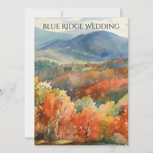 Blue Ridge Mountains Fall Watercolor Wedding  Inbjudningar (Framsida)