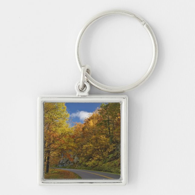 Blue Ridge Parkway svängande genom höstfärger Fyrkantig Silverfärgad Nyckelring (Framsidan)