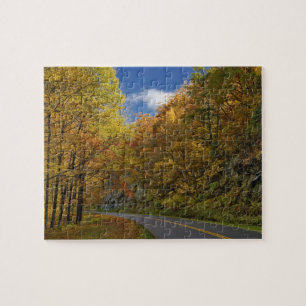 Blue Ridge Parkway svänger genom höstfärger Pussel
